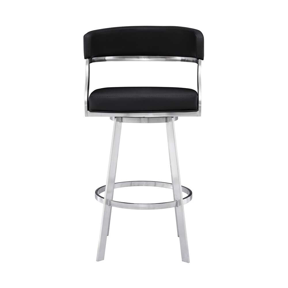 Armen Living - Dione 26in Counter Height Swivel Black Faux Leather and Brushed Stainless Steel Bar Stool - 840254335158 veiw 2