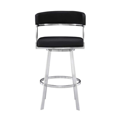 Armen Living - Dione 26in Counter Height Swivel Black Faux Leather and Brushed Stainless Steel Bar Stool - 840254335158 veiw 2