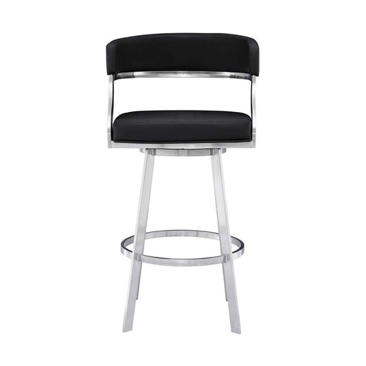 Armen Living - Dione 26in Counter Height Swivel Black Faux Leather and Brushed Stainless Steel Bar Stool - 840254335158 veiw 2