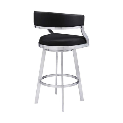 Armen Living - Dione 26in Counter Height Swivel Black Faux Leather and Brushed Stainless Steel Bar Stool - 840254335158 veiw 3