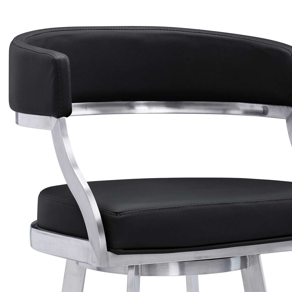 Armen Living - Dione 26in Counter Height Swivel Black Faux Leather and Brushed Stainless Steel Bar Stool - 840254335158 veiw 4