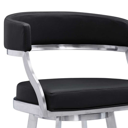 Armen Living - Dione 26in Counter Height Swivel Black Faux Leather and Brushed Stainless Steel Bar Stool - 840254335158 veiw 4