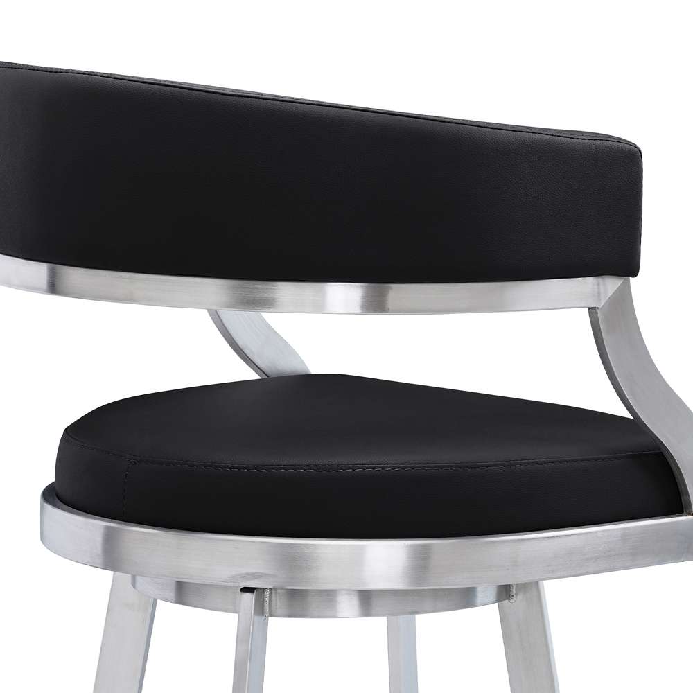 Armen Living - Dione 26in Counter Height Swivel Black Faux Leather and Brushed Stainless Steel Bar Stool - 840254335158 veiw 5