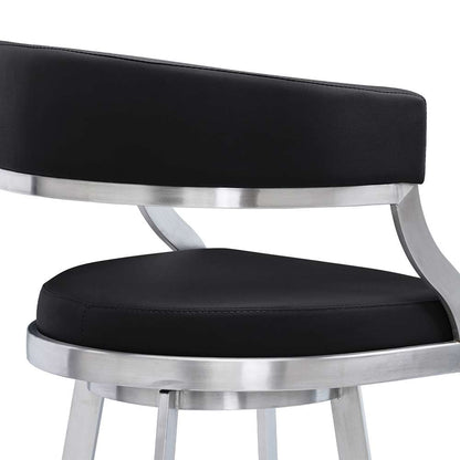 Armen Living - Dione 26in Counter Height Swivel Black Faux Leather and Brushed Stainless Steel Bar Stool - 840254335158 veiw 5