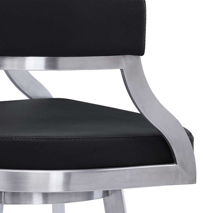 Armen Living - Dione 26in Counter Height Swivel Black Faux Leather and Brushed Stainless Steel Bar Stool - 840254335158 veiw 6