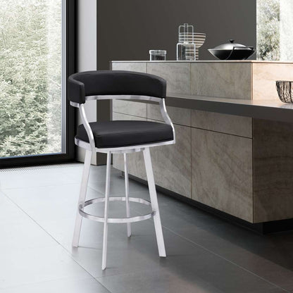 Armen Living - Dione 26in Counter Height Swivel Black Faux Leather and Brushed Stainless Steel Bar Stool - 840254335158 veiw 7
