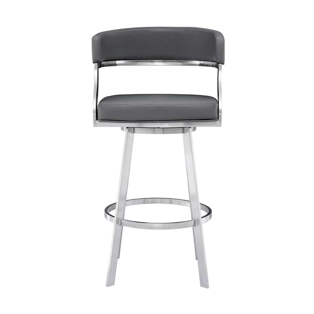 Armen Living - Dione 26in Counter Height Swivel Grey Faux Leather and Brushed Stainless Steel Bar Stool - 840254335134 veiw 2