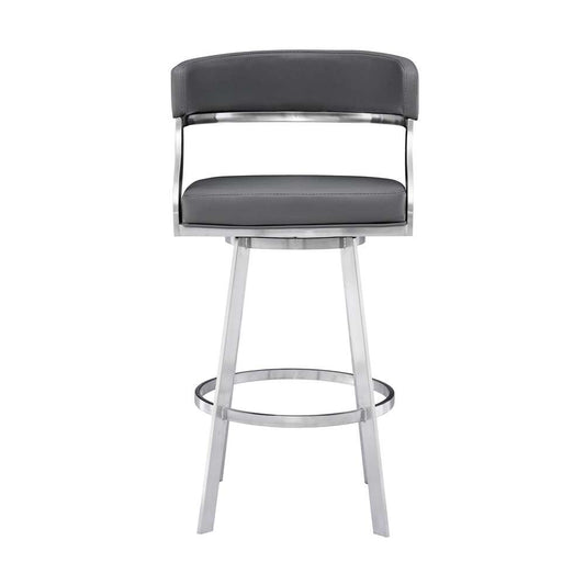 Armen Living - Dione 26in Counter Height Swivel Grey Faux Leather and Brushed Stainless Steel Bar Stool - 840254335134 veiw 2