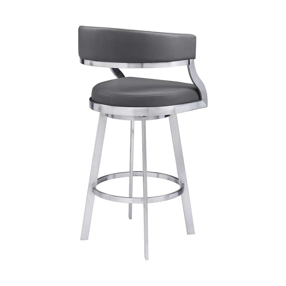 Armen Living - Dione 26in Counter Height Swivel Grey Faux Leather and Brushed Stainless Steel Bar Stool - 840254335134 veiw 3