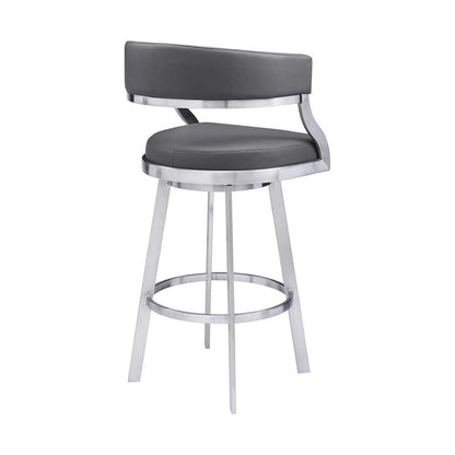 Armen Living - Dione 26in Counter Height Swivel Grey Faux Leather and Brushed Stainless Steel Bar Stool - 840254335134 veiw 3