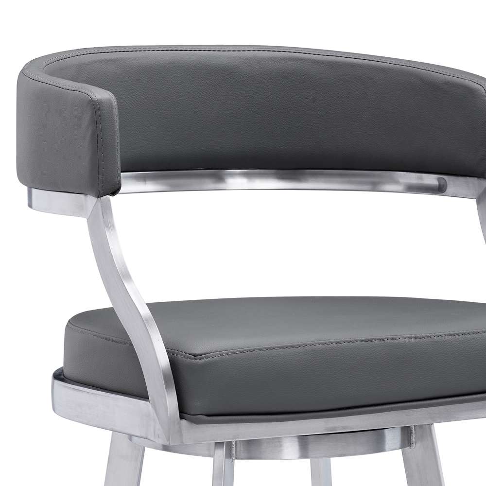 Armen Living - Dione 26in Counter Height Swivel Grey Faux Leather and Brushed Stainless Steel Bar Stool - 840254335134 veiw 4