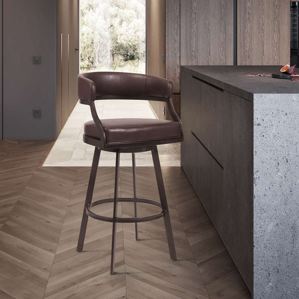 Armen Living - Dione 30in Bar Height Barstool in Auburn Bay and Brown Faux Leather - 721535746934 veiw 6