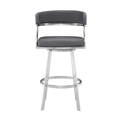 Armen Living - Dione 30in Bar Height Swivel Grey Faux Leather and Brushed Stainless Steel Bar Stool - 840254335127 veiw 2
