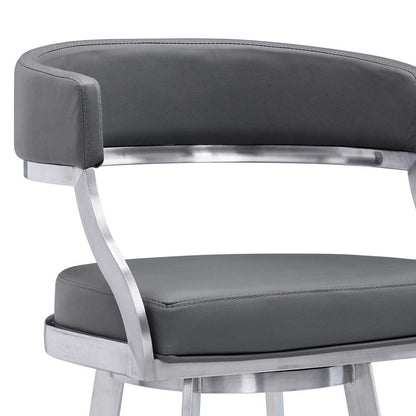 Armen Living - Dione 30in Bar Height Swivel Grey Faux Leather and Brushed Stainless Steel Bar Stool - 840254335127 veiw 4