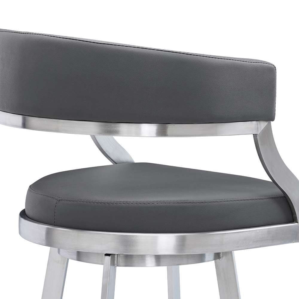 Armen Living - Dione 30in Bar Height Swivel Grey Faux Leather and Brushed Stainless Steel Bar Stool - 840254335127 veiw 5