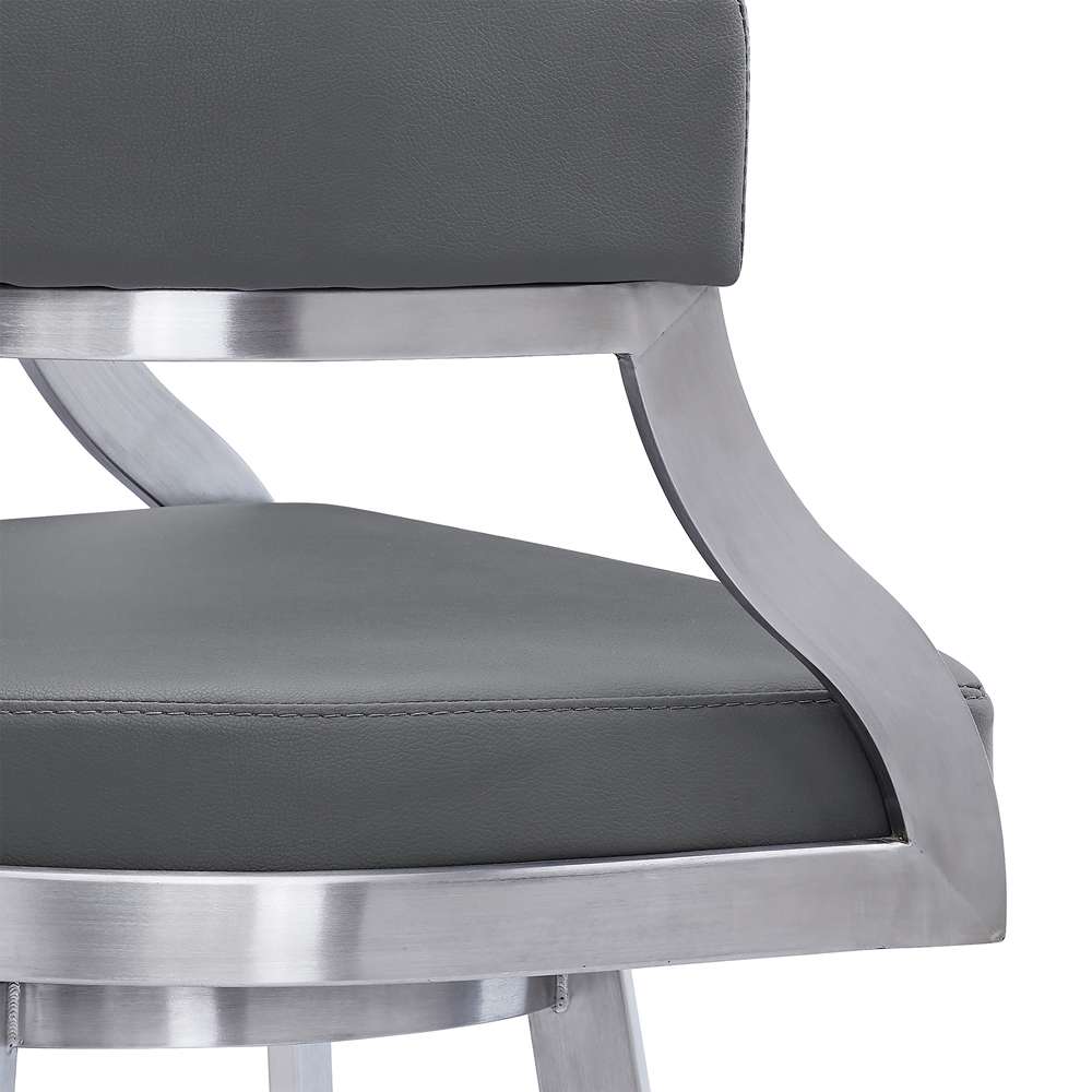 Armen Living - Dione 30in Bar Height Swivel Grey Faux Leather and Brushed Stainless Steel Bar Stool - 840254335127 veiw 6