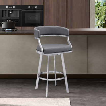 Armen Living - Dione 30in Bar Height Swivel Grey Faux Leather and Brushed Stainless Steel Bar Stool - 840254335127 veiw 7
