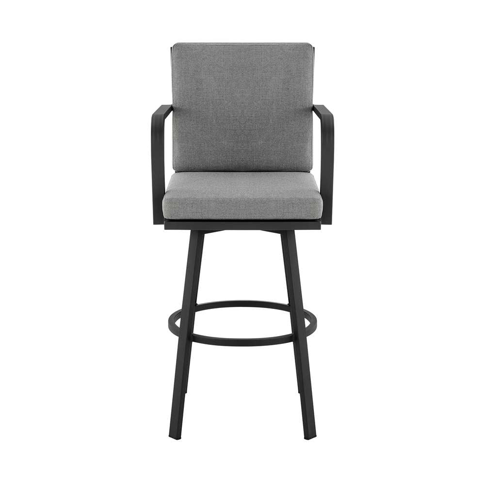 Armen Living - Don 30in Outdoor Patio Bar Stool in Black Aluminum with Grey Cushions  - 840254332485 veiw 2