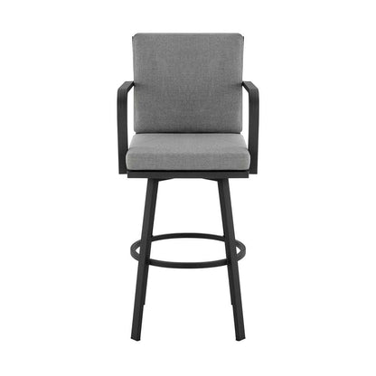 Armen Living - Don 30in Outdoor Patio Bar Stool in Black Aluminum with Grey Cushions  - 840254332485 veiw 2
