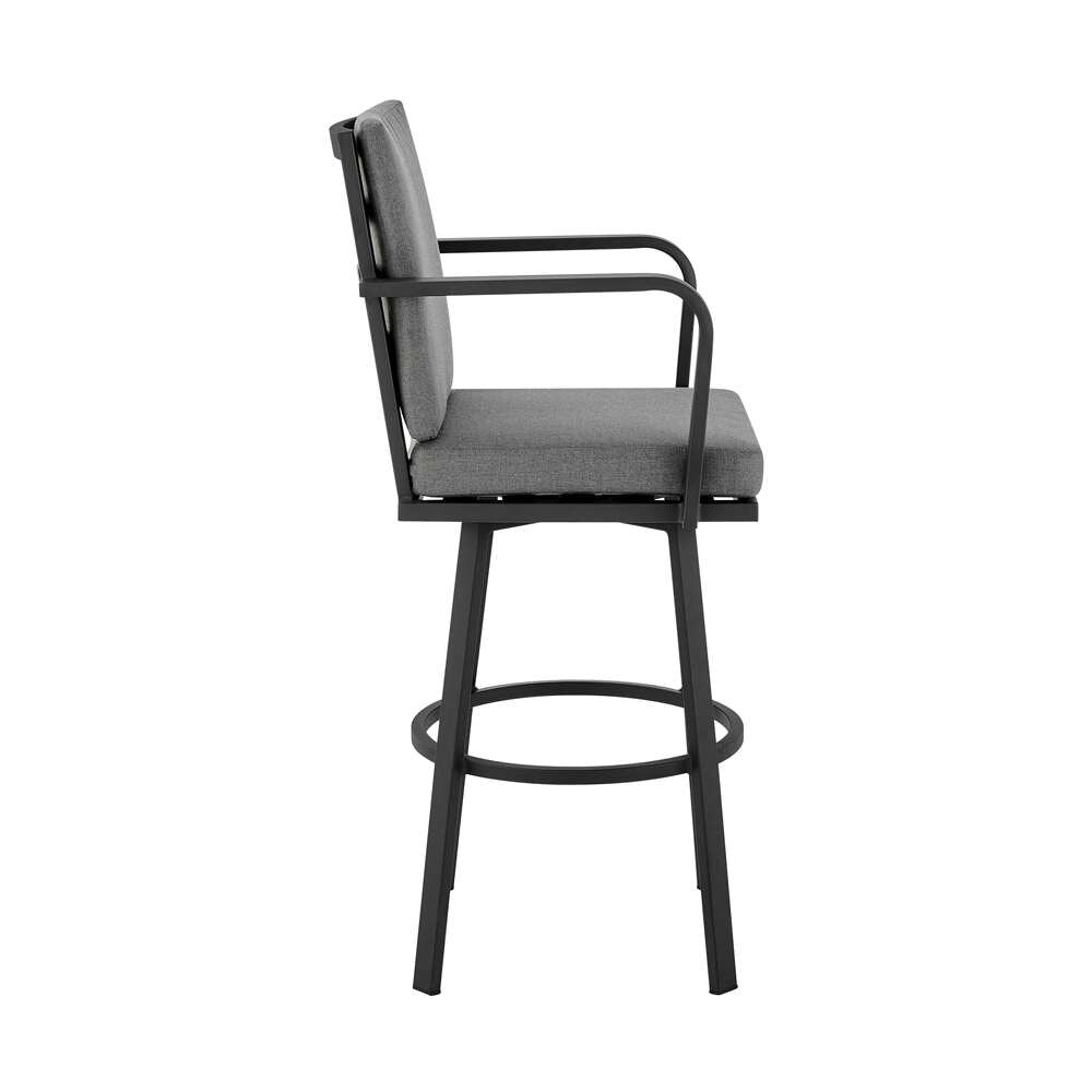 Armen Living - Don 30in Outdoor Patio Bar Stool in Black Aluminum with Grey Cushions  - 840254332485 veiw 3