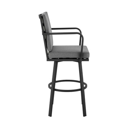 Armen Living - Don 30in Outdoor Patio Bar Stool in Black Aluminum with Grey Cushions  - 840254332485 veiw 3