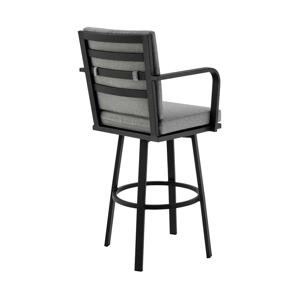 Armen Living - Don 30in Outdoor Patio Bar Stool in Black Aluminum with Grey Cushions  - 840254332485 veiw 4