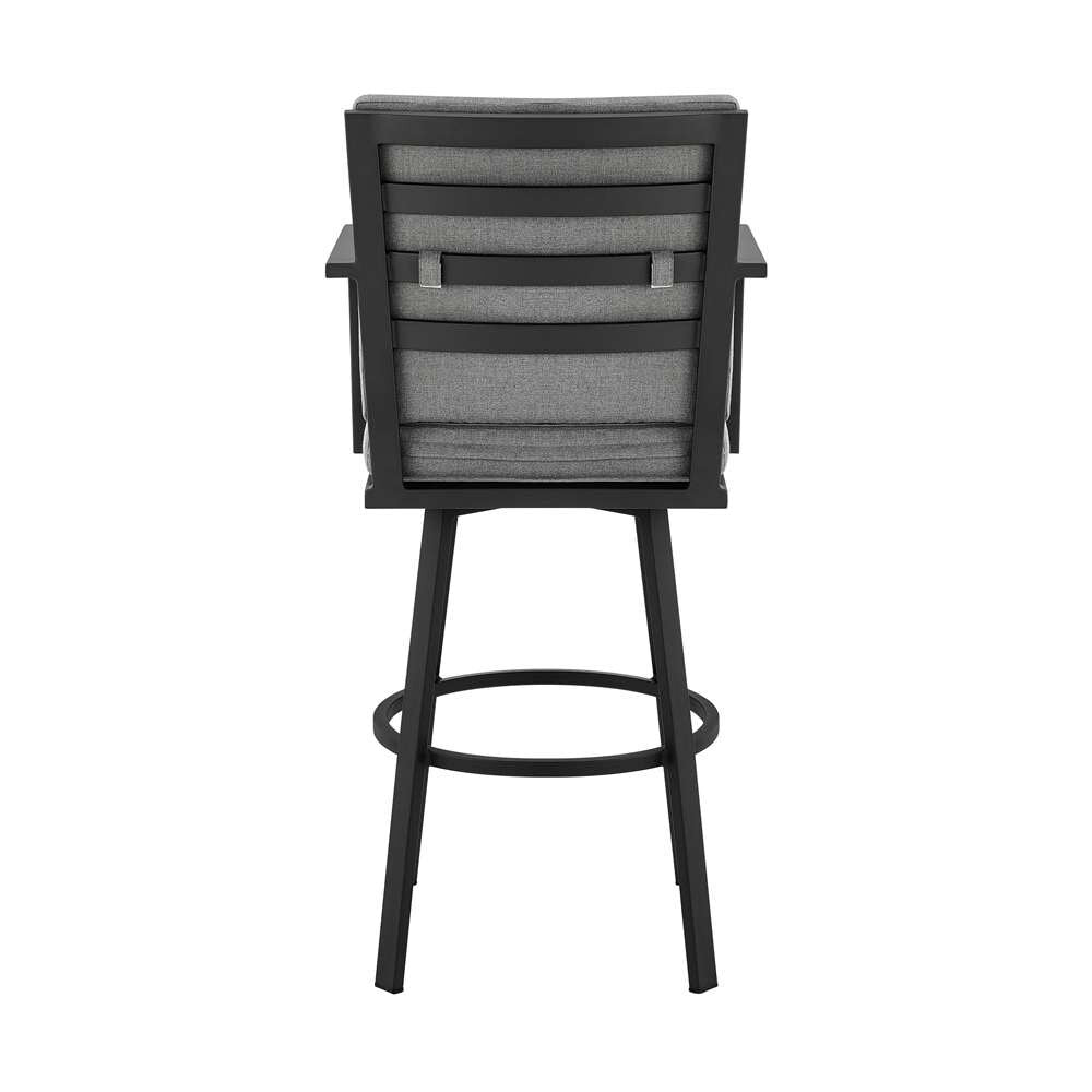 Armen Living - Don 30in Outdoor Patio Bar Stool in Black Aluminum with Grey Cushions  - 840254332485 veiw 5