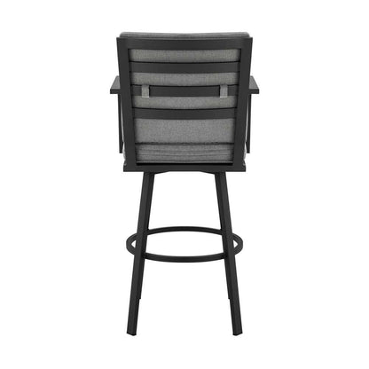 Armen Living - Don 30in Outdoor Patio Bar Stool in Black Aluminum with Grey Cushions  - 840254332485 veiw 5
