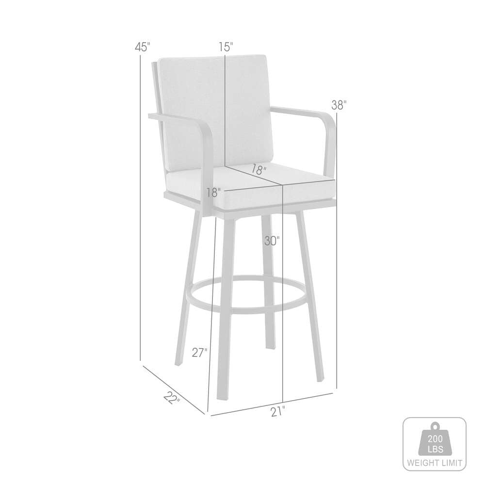 Armen Living - Don 30in Outdoor Patio Bar Stool in Black Aluminum with Grey Cushions  - 840254332485 veiw 7