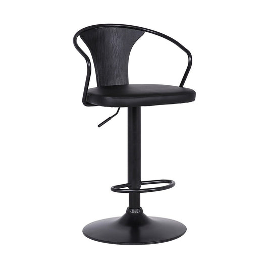 Armen Living - Eagle Adjustable Height Swivel Black Faux Leather and Wood Bar Stool with Black Metal Base - LCEASWBABLBL veiw 1