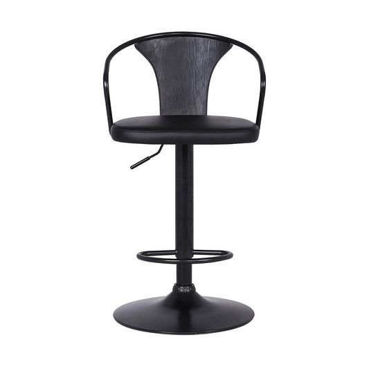 Armen Living - Eagle Adjustable Height Swivel Black Faux Leather and Wood Bar Stool with Black Metal Base - LCEASWBABLBL veiw 2