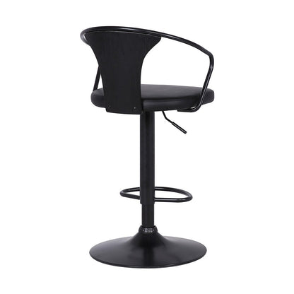 Armen Living - Eagle Adjustable Height Swivel Black Faux Leather and Wood Bar Stool with Black Metal Base - LCEASWBABLBL veiw 4