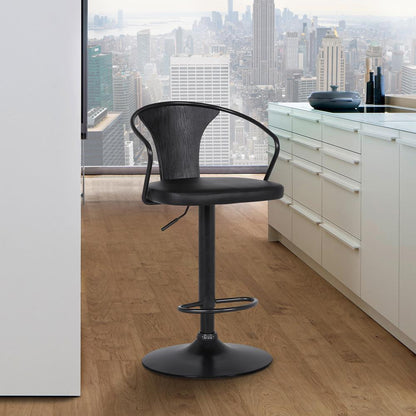 Armen Living - Eagle Adjustable Height Swivel Black Faux Leather and Wood Bar Stool with Black Metal Base - LCEASWBABLBL veiw 6
