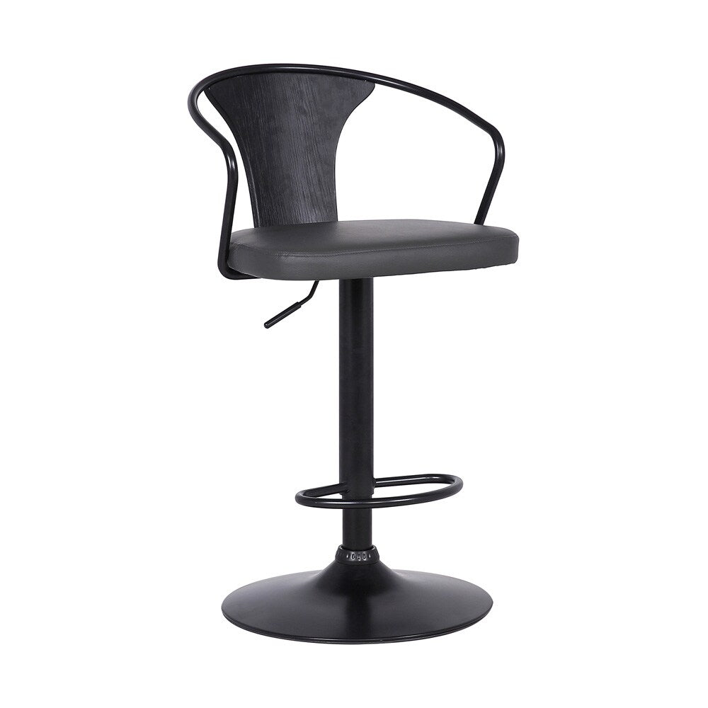 Armen Living - Eagle Adjustable Height Swivel Grey Faux Leather and Black Wood Bar Stool with Black Metal Base - LCEASWBABLGR veiw 1