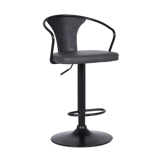 Armen Living - Eagle Adjustable Height Swivel Grey Faux Leather and Black Wood Bar Stool with Black Metal Base - LCEASWBABLGR veiw 1