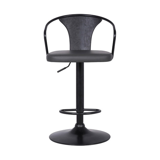 Armen Living - Eagle Adjustable Height Swivel Grey Faux Leather and Black Wood Bar Stool with Black Metal Base - LCEASWBABLGR veiw 2