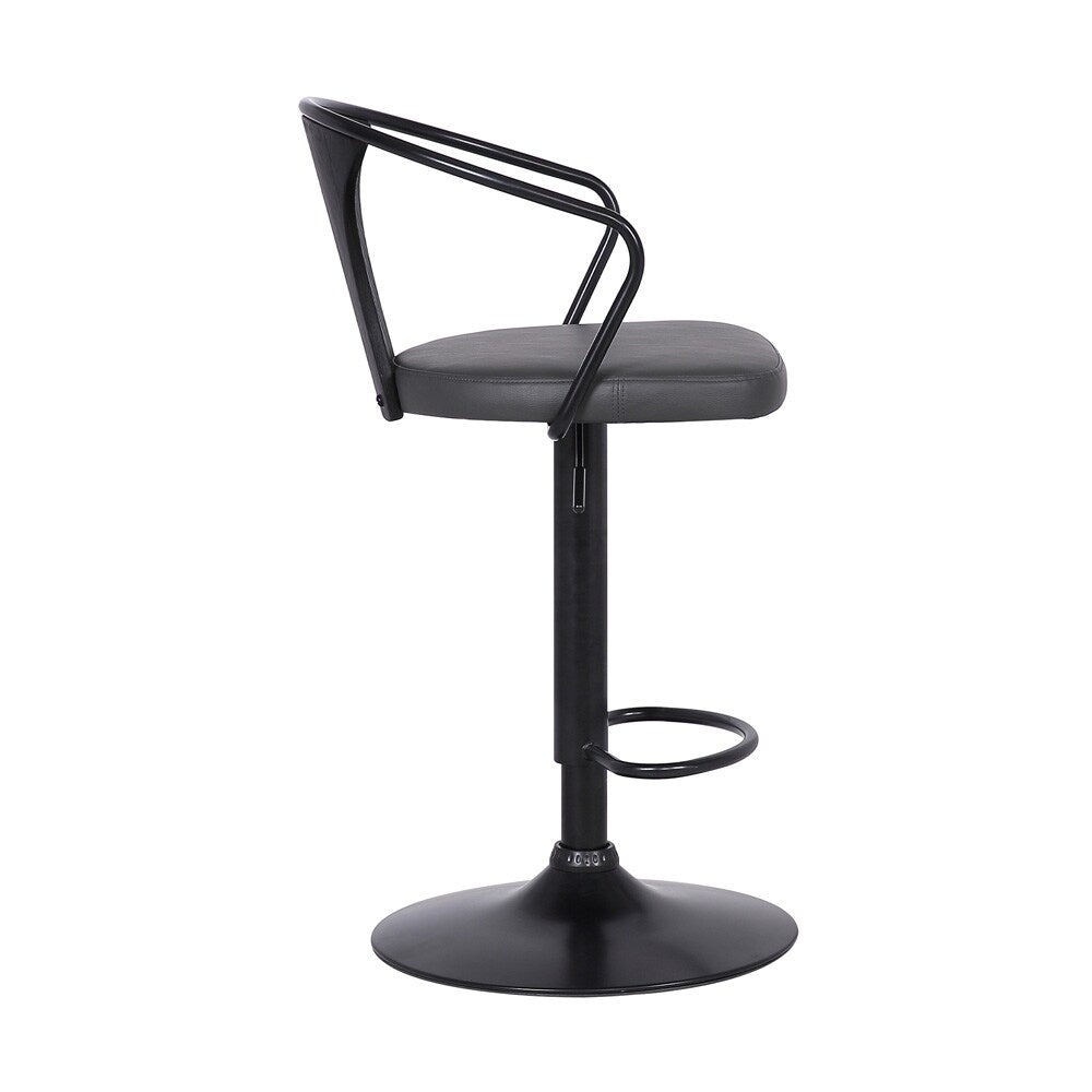 Armen Living - Eagle Adjustable Height Swivel Grey Faux Leather and Black Wood Bar Stool with Black Metal Base - LCEASWBABLGR veiw 3