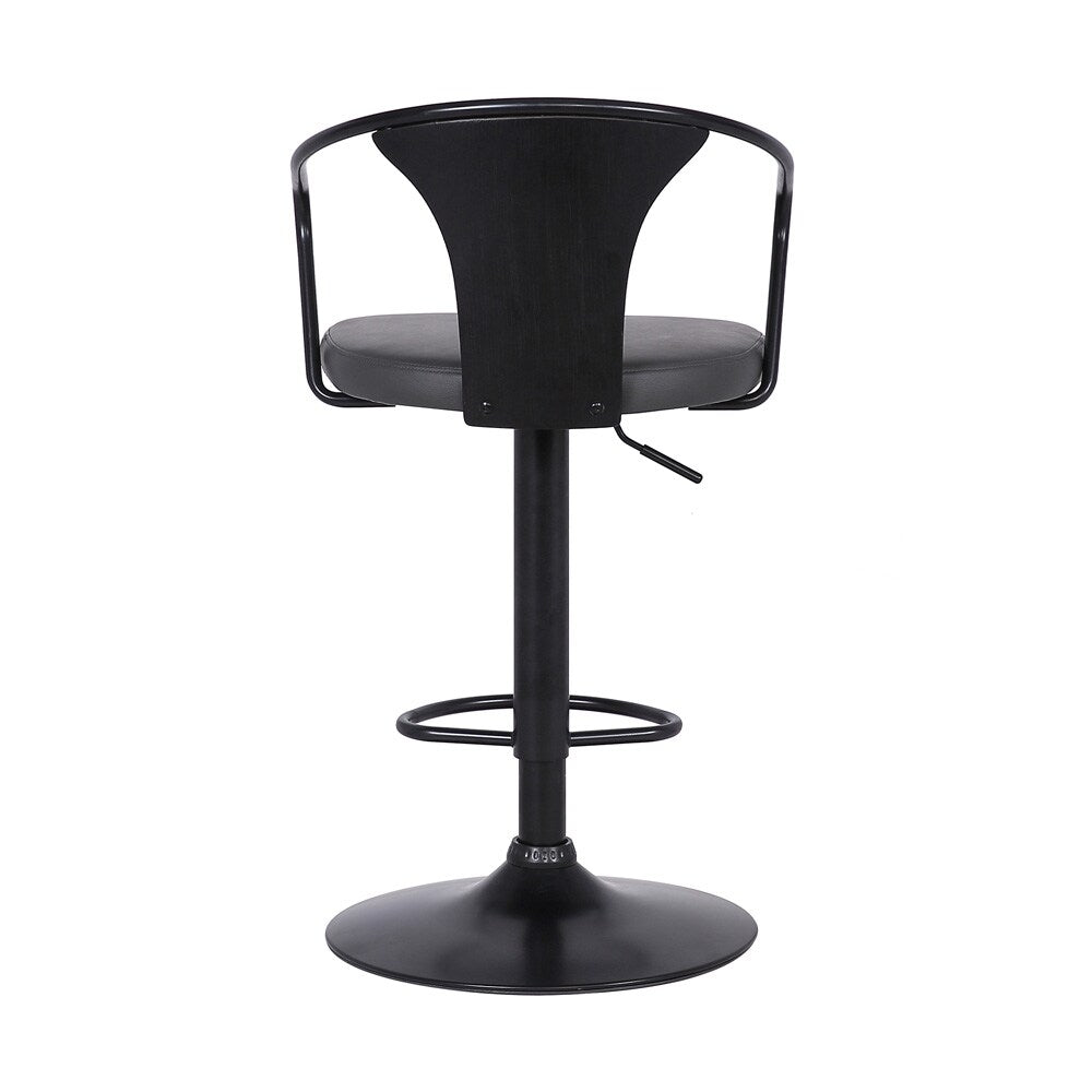 Armen Living - Eagle Adjustable Height Swivel Grey Faux Leather and Black Wood Bar Stool with Black Metal Base - LCEASWBABLGR veiw 4
