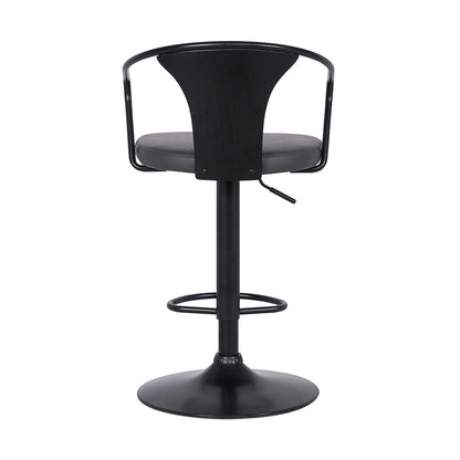 Armen Living - Eagle Adjustable Height Swivel Grey Faux Leather and Black Wood Bar Stool with Black Metal Base - LCEASWBABLGR veiw 4