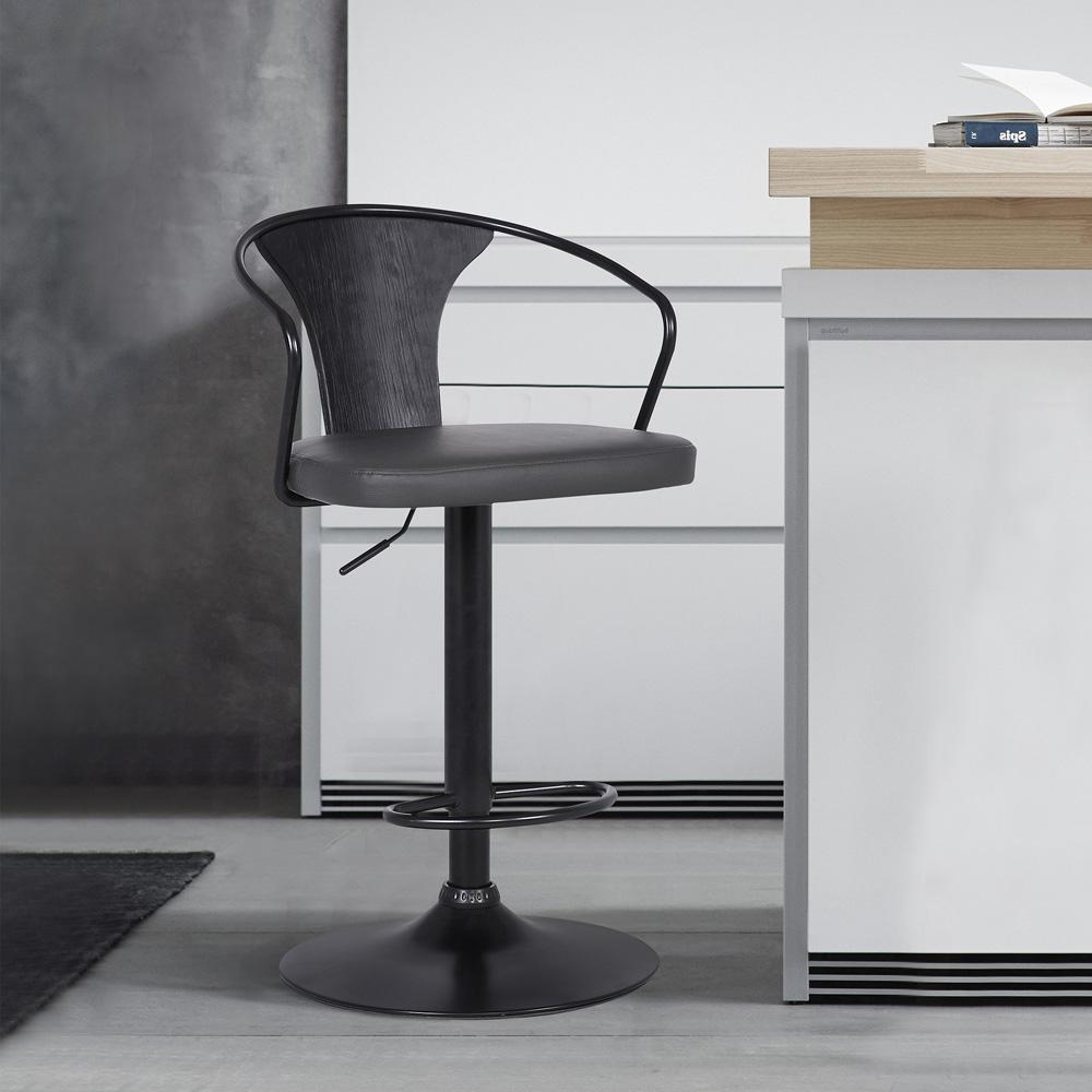 Armen Living - Eagle Adjustable Height Swivel Grey Faux Leather and Black Wood Bar Stool with Black Metal Base - LCEASWBABLGR veiw 5