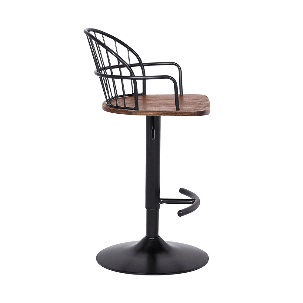 Armen Living - Edward Adjustable Walnut Glazed Barstool in Black Powder Coated Finish - LCEWBABLWA veiw 3