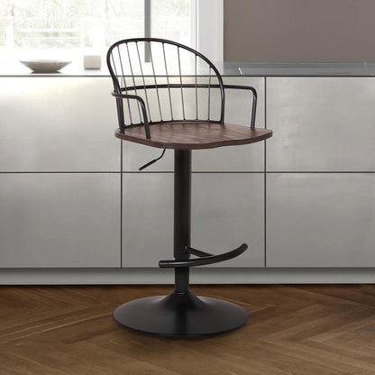 Armen Living - Edward Adjustable Walnut Glazed Barstool in Black Powder Coated Finish - LCEWBABLWA veiw 6