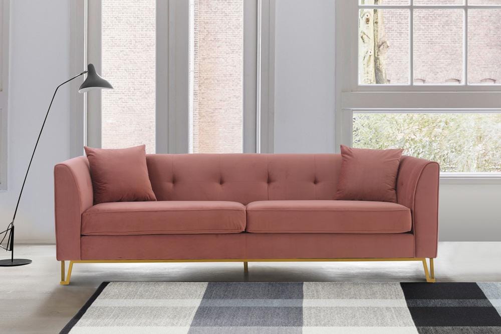 Armen Living - Everest 90in Blush Fabric Upholstered Sofa with Brushed Gold Legs - LCEV3BLUSH veiw 6