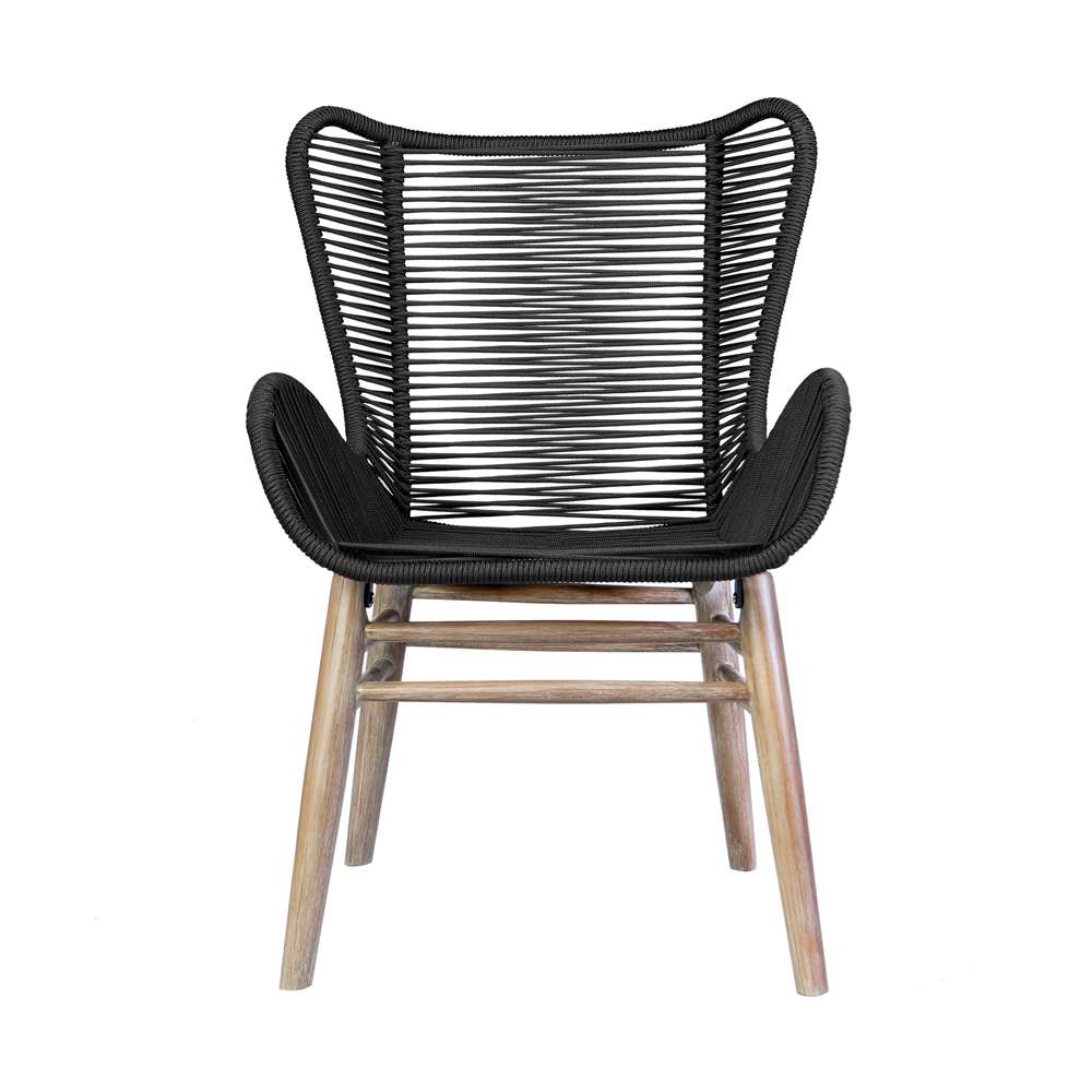 Armen Living - Fanny Outdoor Patio Dining Chair in Light Eucalyptus Wood and Charcoal Rope - 840254335967 veiw 3
