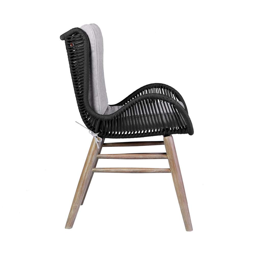 Armen Living - Fanny Outdoor Patio Dining Chair in Light Eucalyptus Wood and Charcoal Rope - 840254335967 veiw 4
