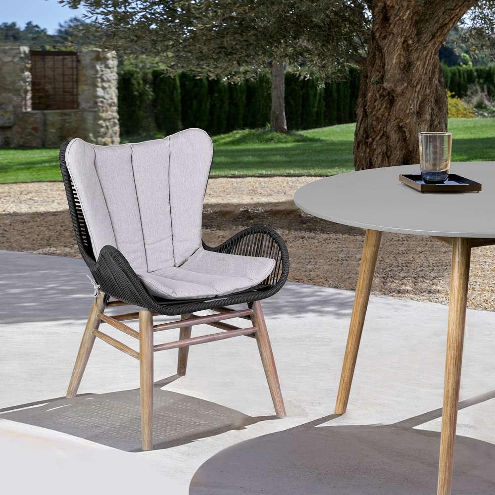 Armen Living - Fanny Outdoor Patio Dining Chair in Light Eucalyptus Wood and Charcoal Rope - 840254335967 veiw 8