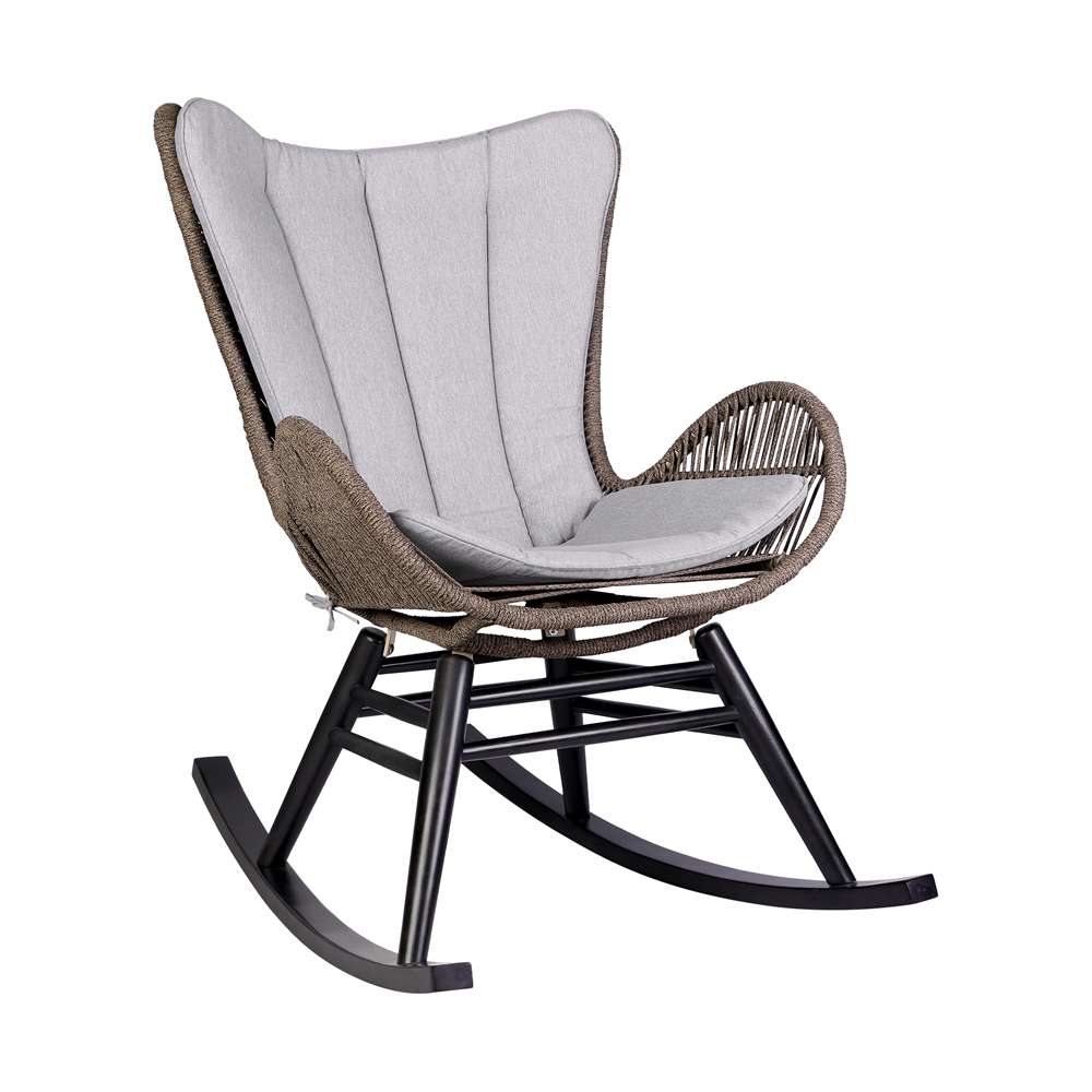 Armen Living - Fanny Outdoor Patio Rocking chair in Dark Eucalyptus Wood and Truffle Rope - 840254332256 veiw 1
