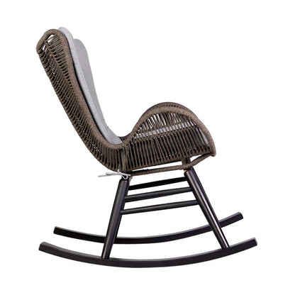 Armen Living - Fanny Outdoor Patio Rocking chair in Dark Eucalyptus Wood and Truffle Rope - 840254332256 veiw 3
