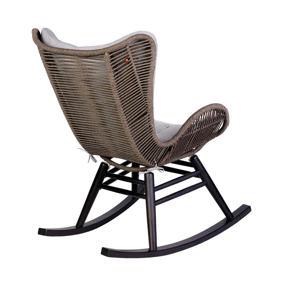 Armen Living - Fanny Outdoor Patio Rocking chair in Dark Eucalyptus Wood and Truffle Rope - 840254332256 veiw 4