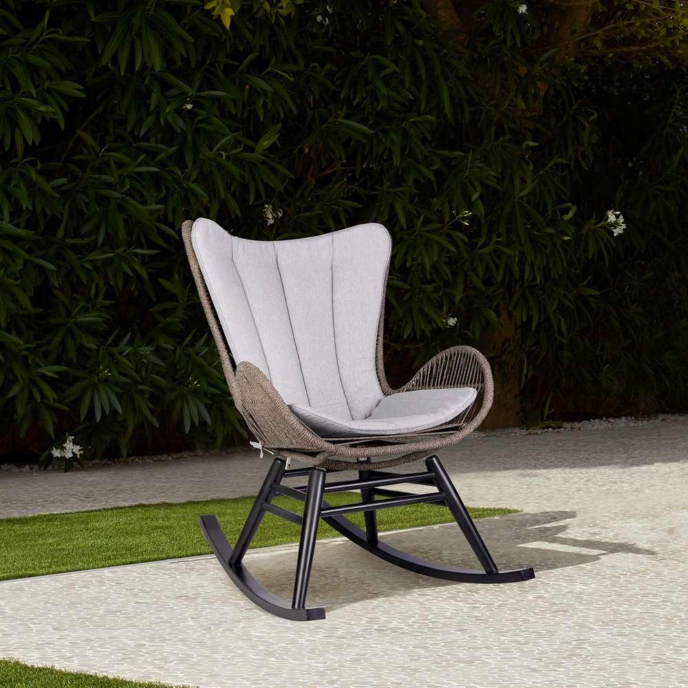 Armen Living - Fanny Outdoor Patio Rocking chair in Dark Eucalyptus Wood and Truffle Rope - 840254332256 veiw 8